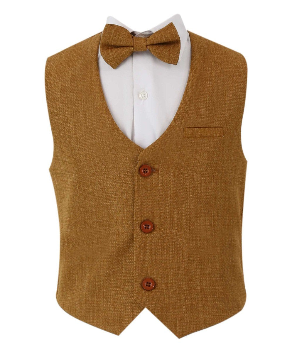 Boys Single-Breasted Waistcoat Set - POLPERRO - Tan Brown
