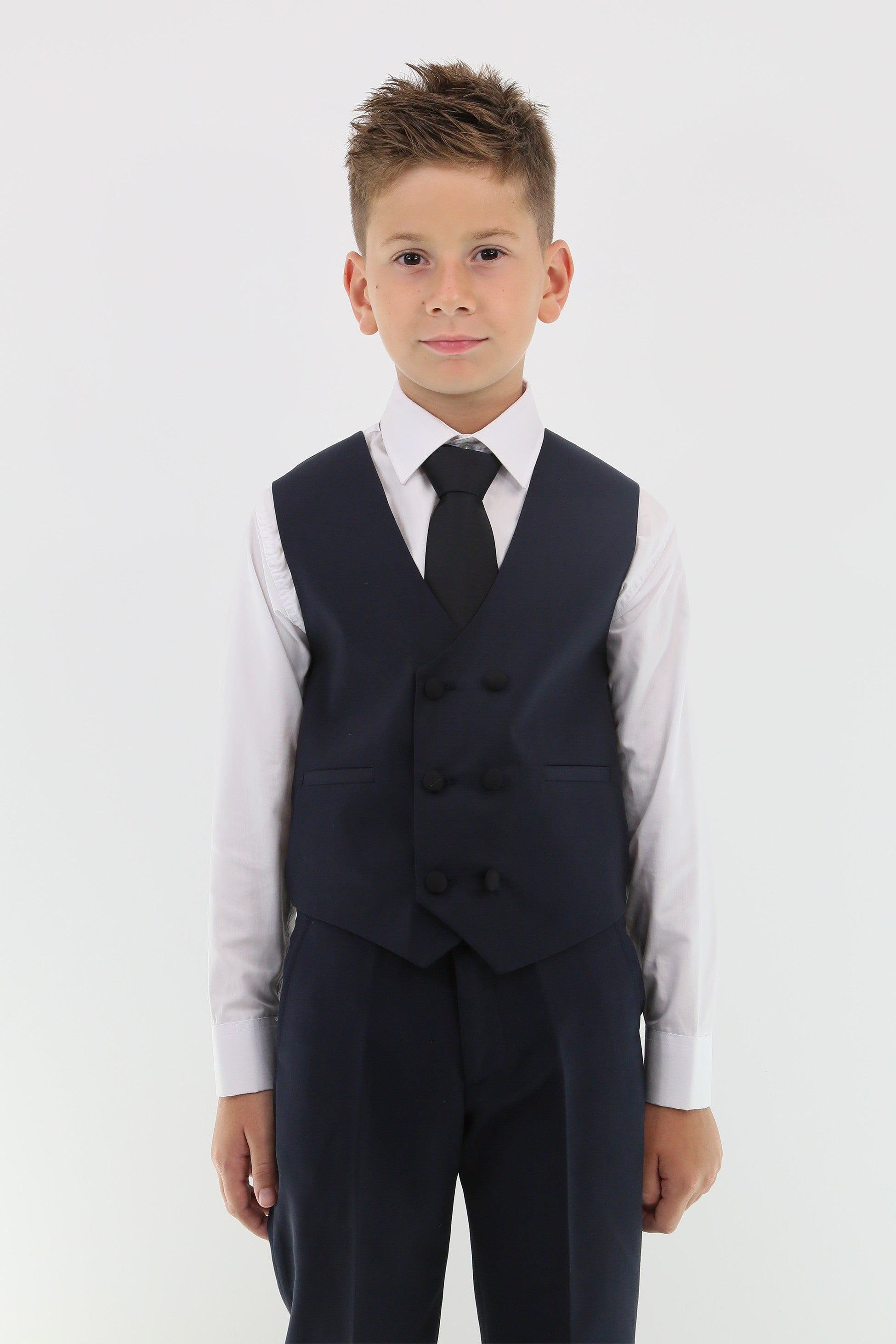 Boys Suit with Double Breasted Vest 7 PC Set - Navy Blue