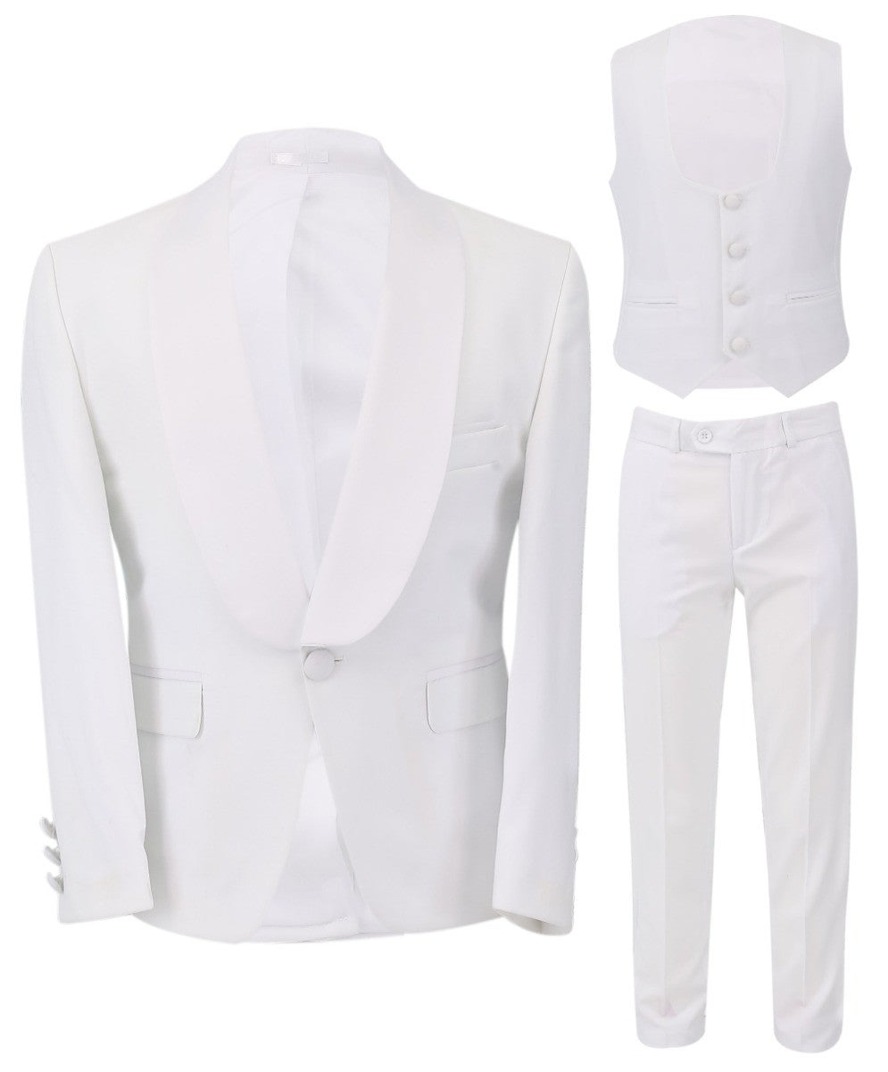 Boys Communion Slim Fit Tuxedo Suit - White