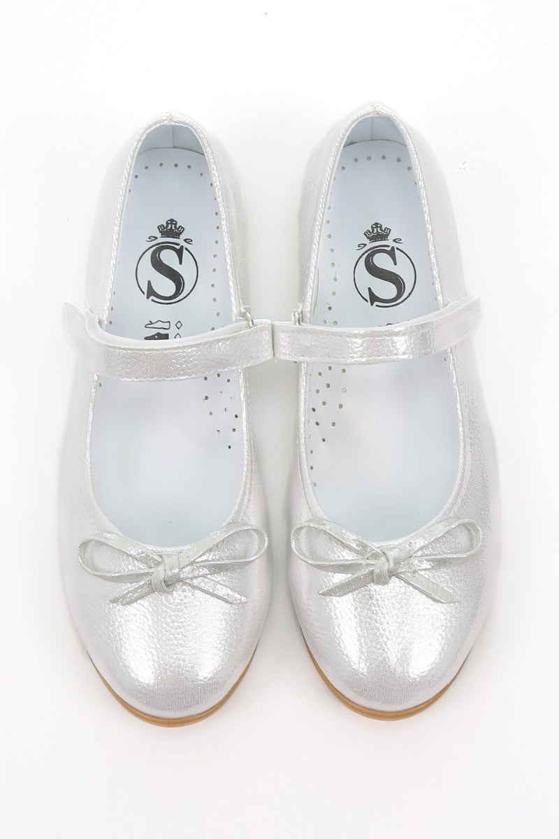 Girls Mary Jane Flat Dress Shoes - ANNA - Silver