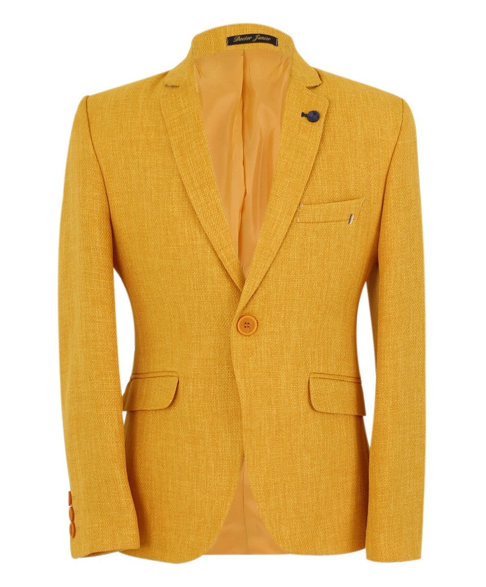 Boys Single Breasted Textured Slim Fit Blazer - VARDY - Mustard Yellow