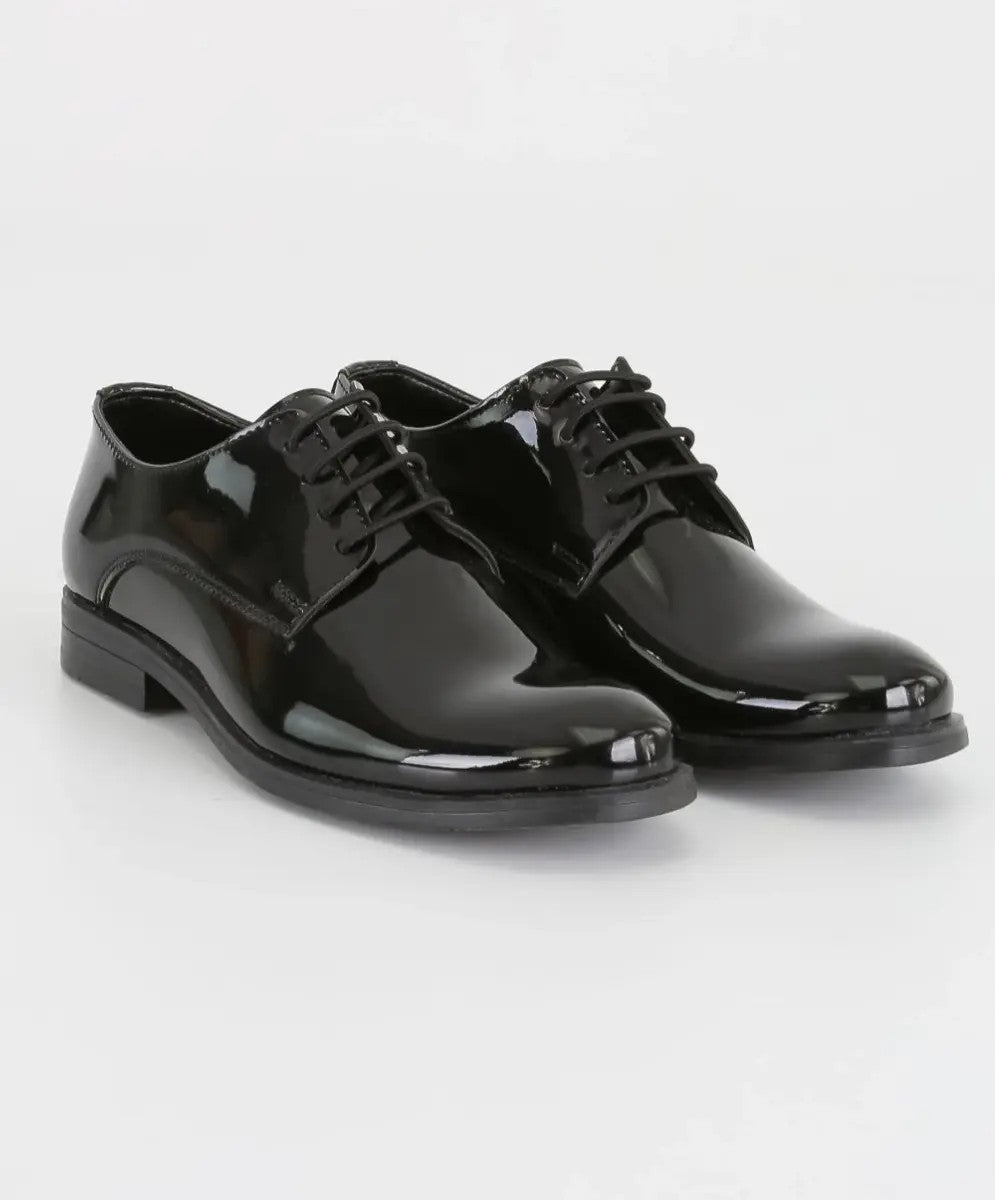 Boys Derby Patent Lace Up Formal Shoes - Black