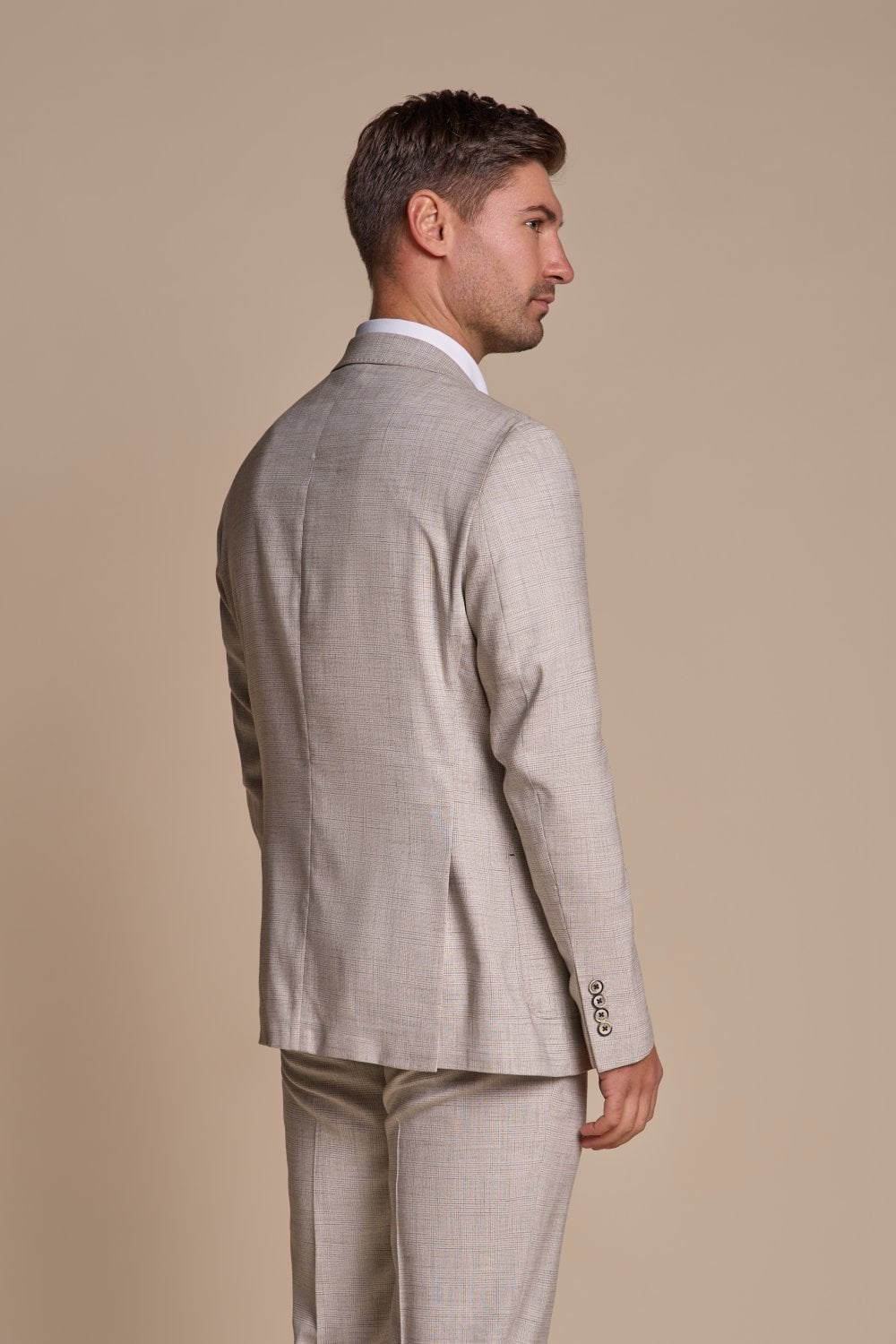 Men’s Slim Fit Tweed Check Grey Suit – RIPLEY Stone - Stone Grey