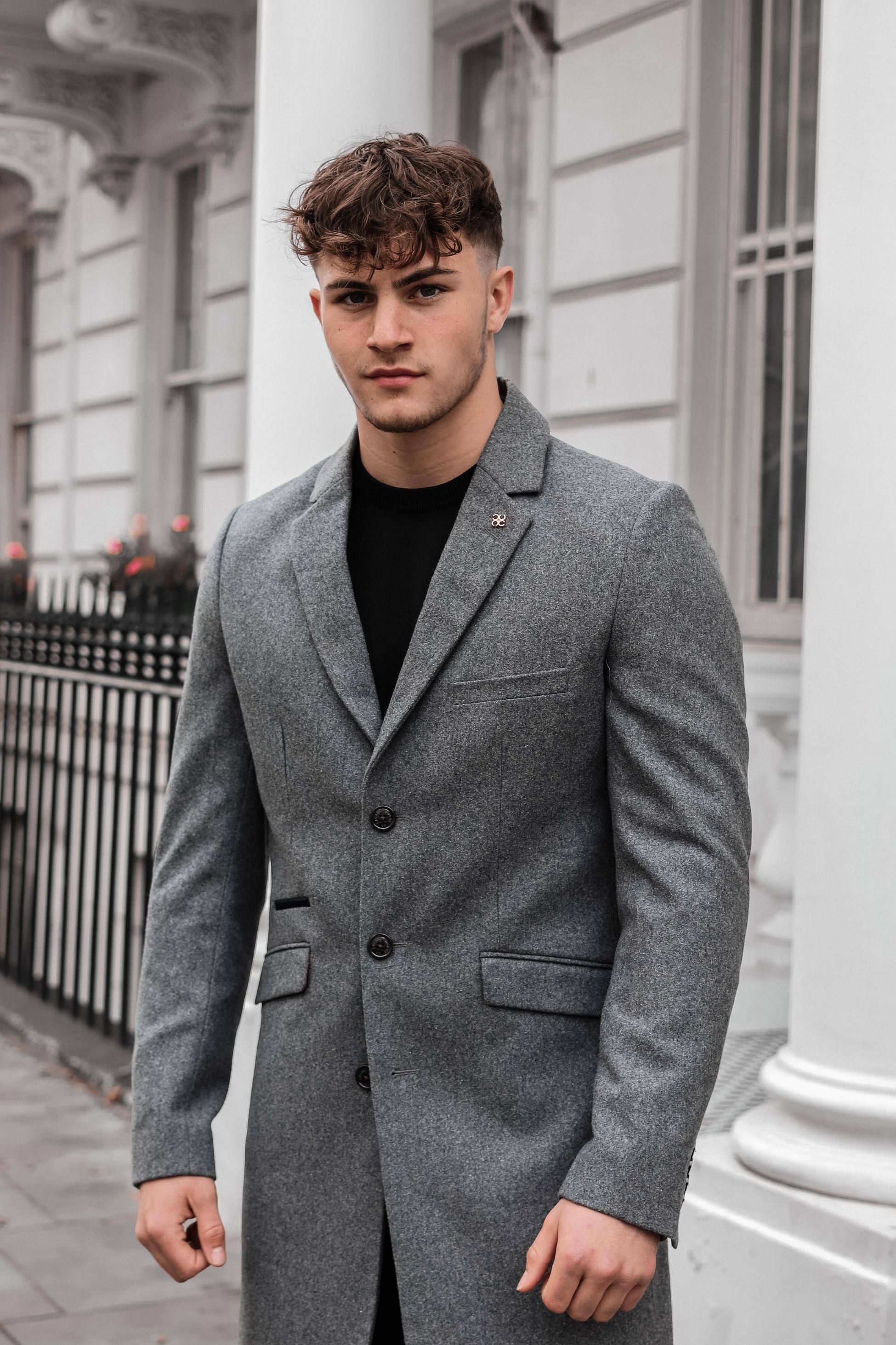 Men's Wool Midi Coat - ROMAN - Grey