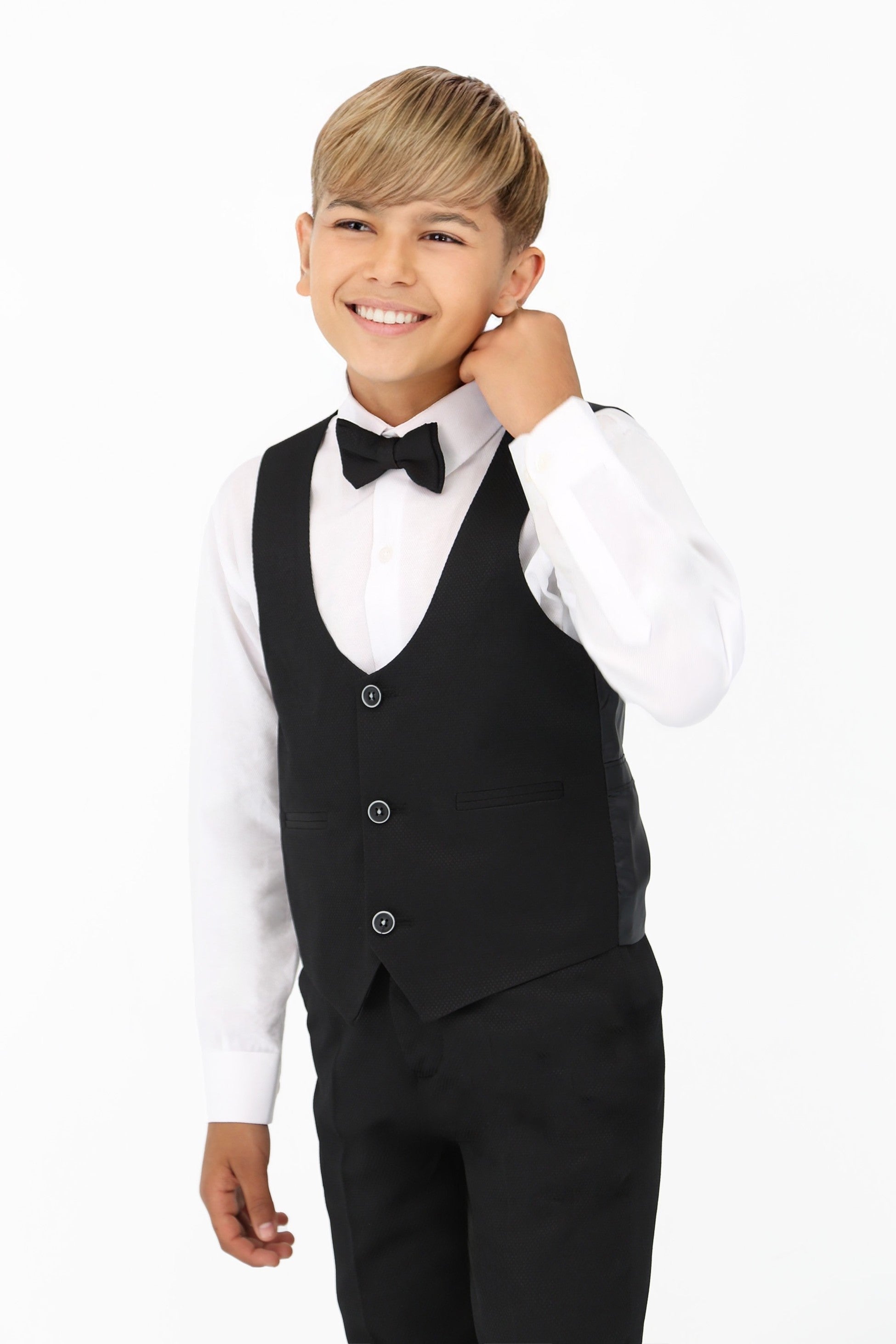 Boys' Slim Fit Self-Patterned 5 PC Suit Set - Black