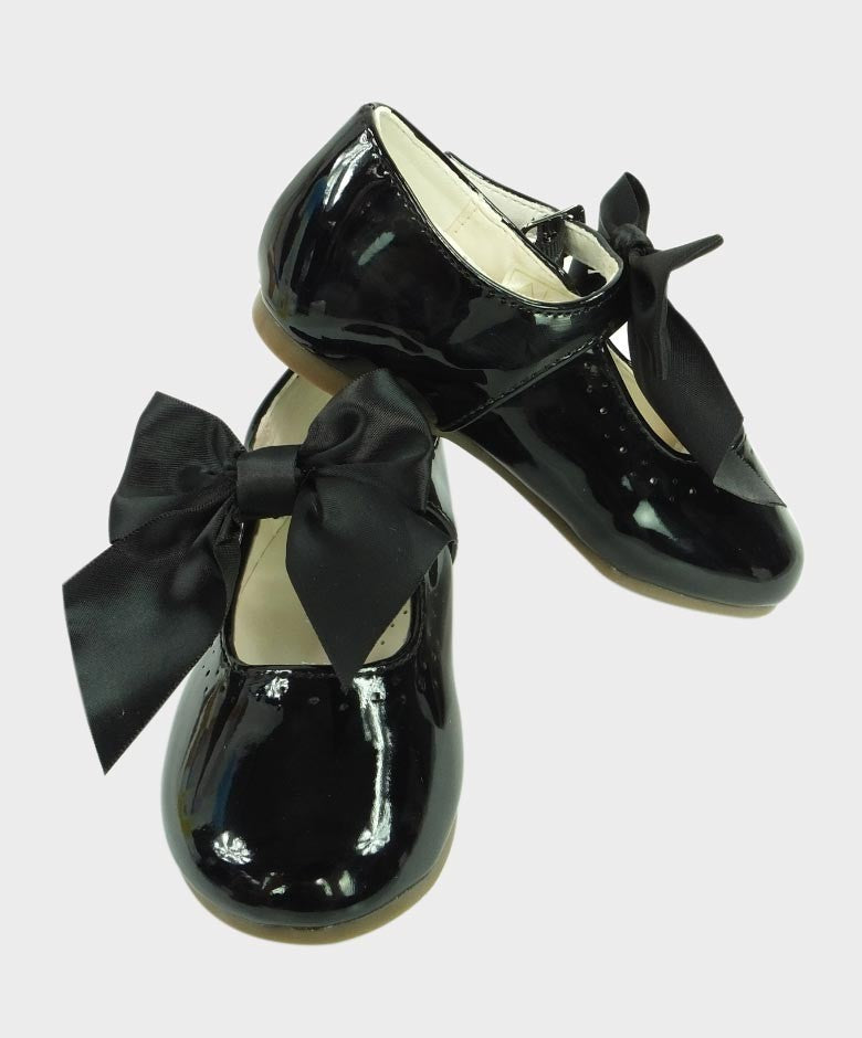 Girls Patent Mary Jane Flat Shoes - Black