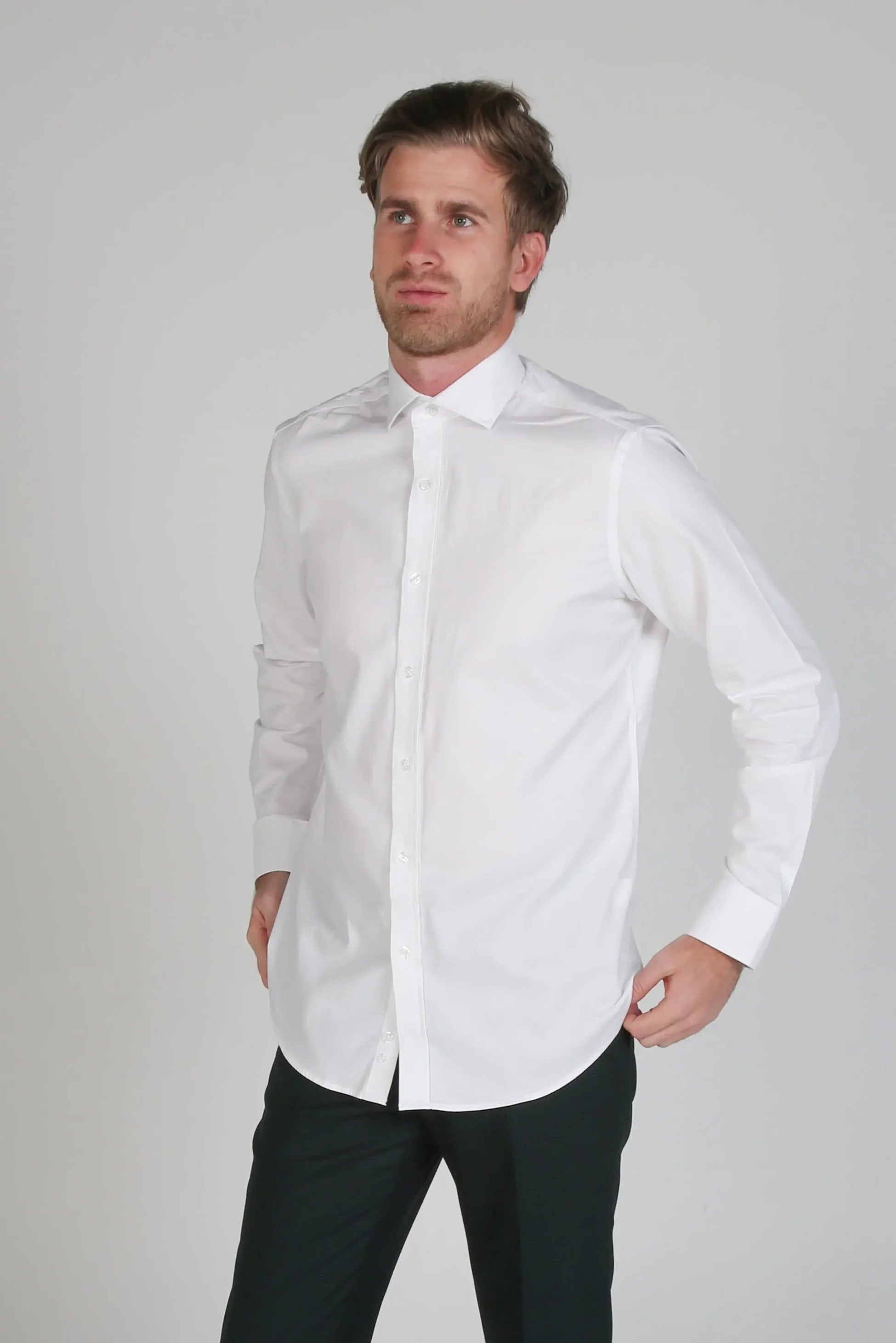 Men's French Collar Tailored Fit White Shirt - Bentley - White