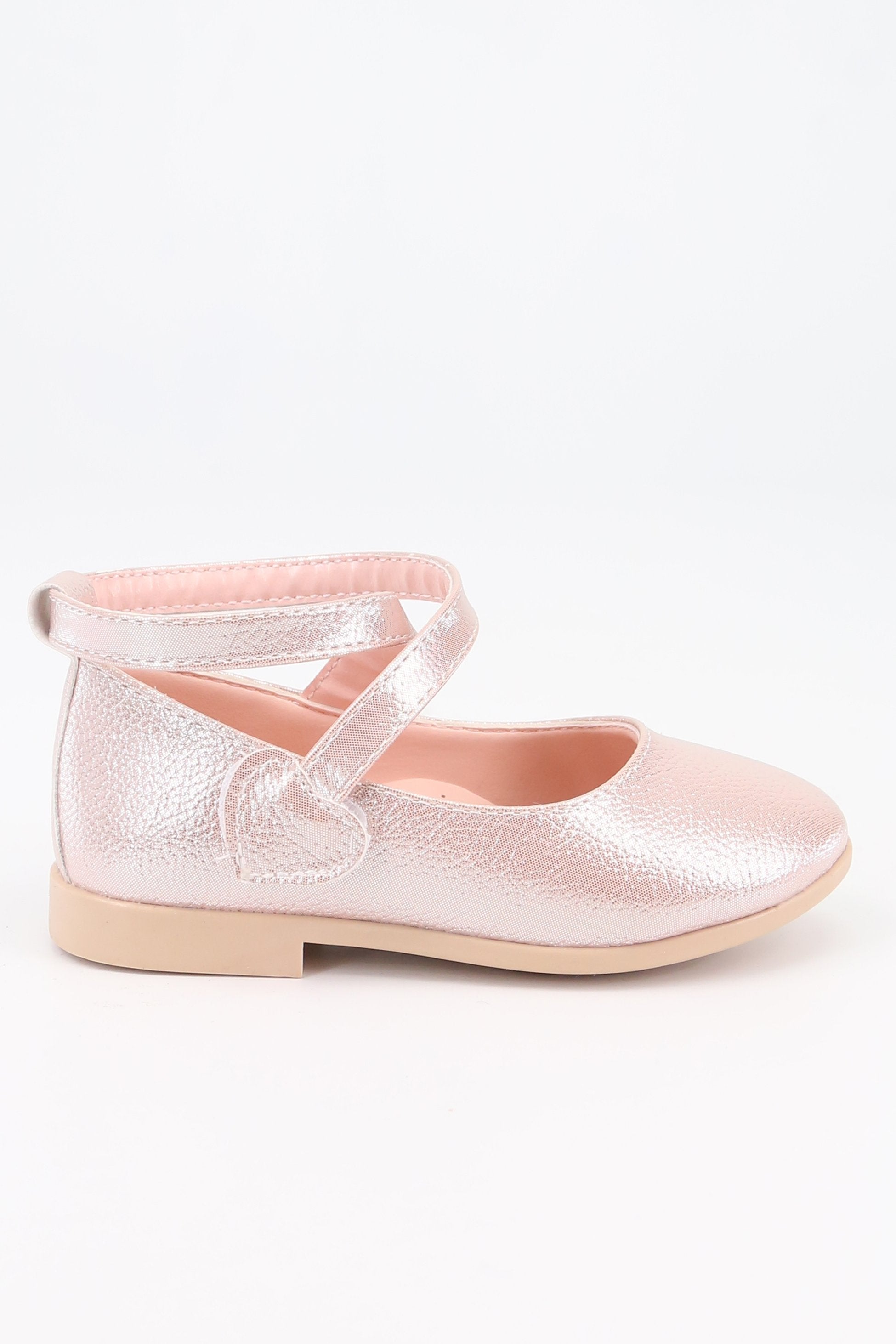 Girls' Shiny Mary Jane Flat Shoes with Criss Cross Strap - Pink