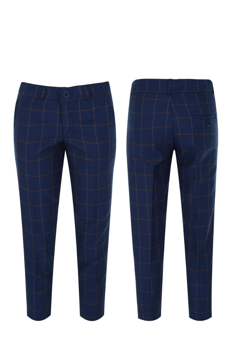 Boys Windowpane Check Navy Blue Suit Set - Navy Blue