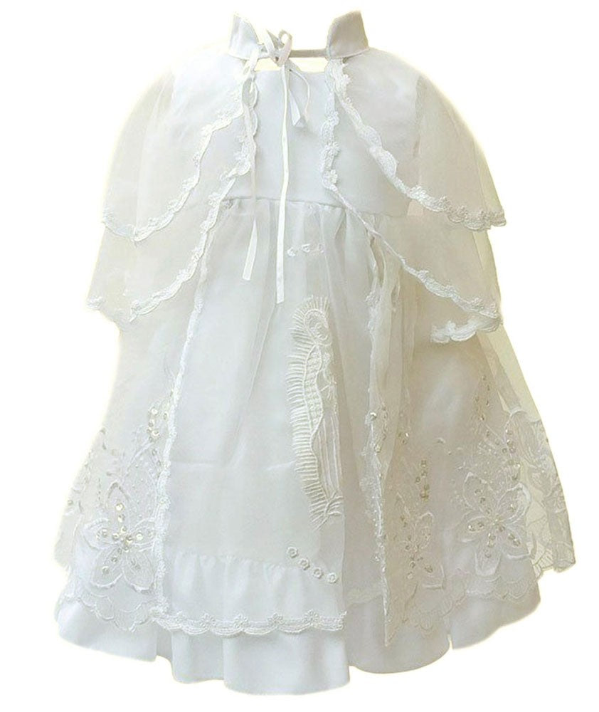 Baby Girls Gown & Bonnet Embroidered Christening Baptism Dress - Ivory