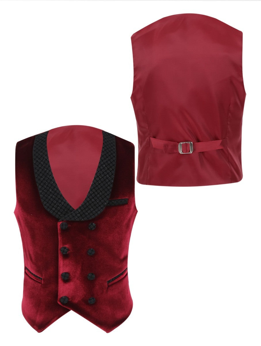 Boys Velvet Slim Fit Tuxedo Dinner Suit - Burgundy