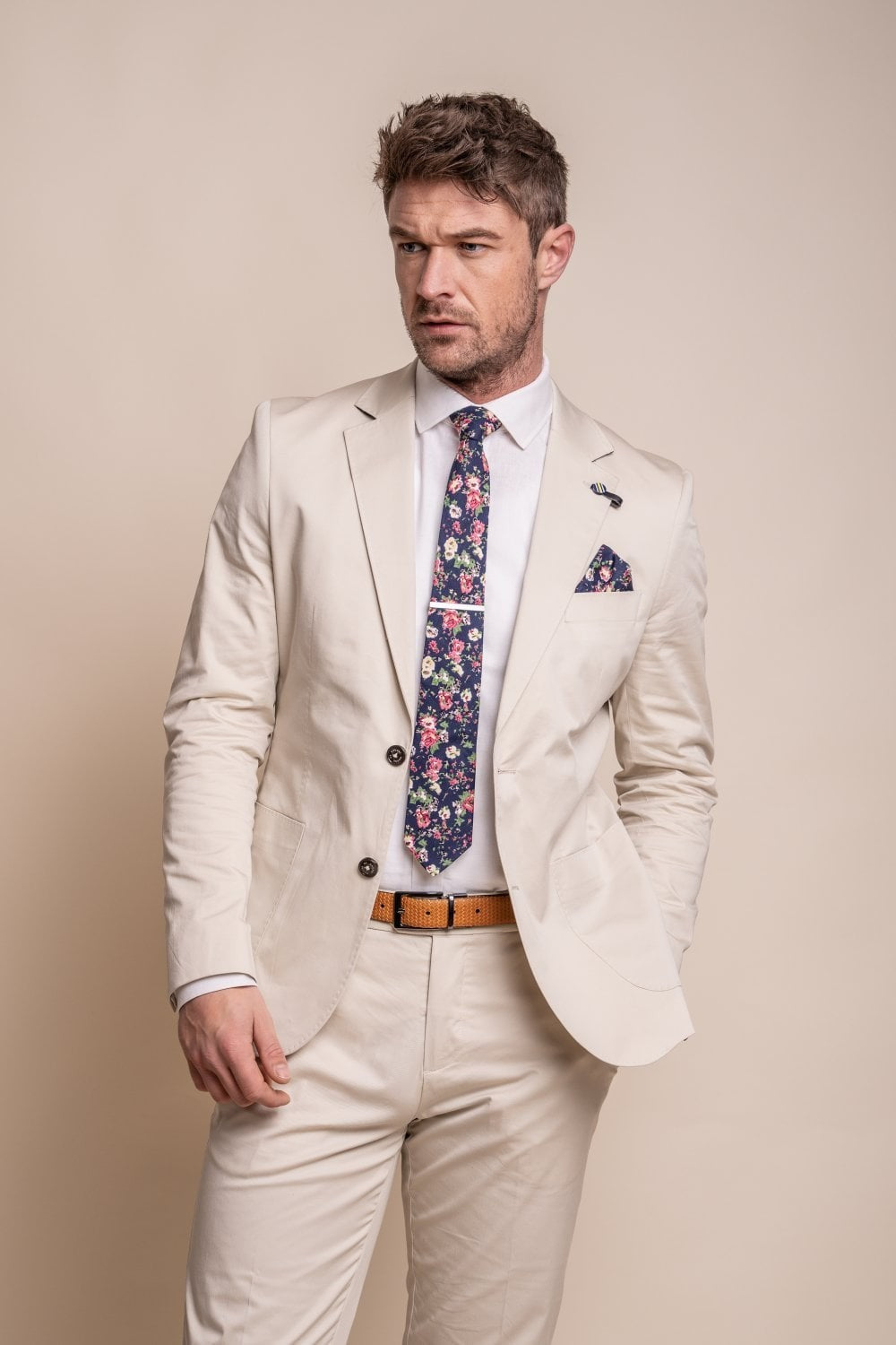 Men's Cotton Slim Fit Formal Suit - MARIO - Beige Fawn