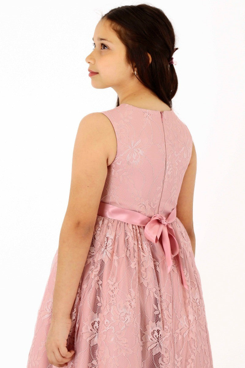 Girls Sleeveless Lace Embroidered Dress - Powder Pink