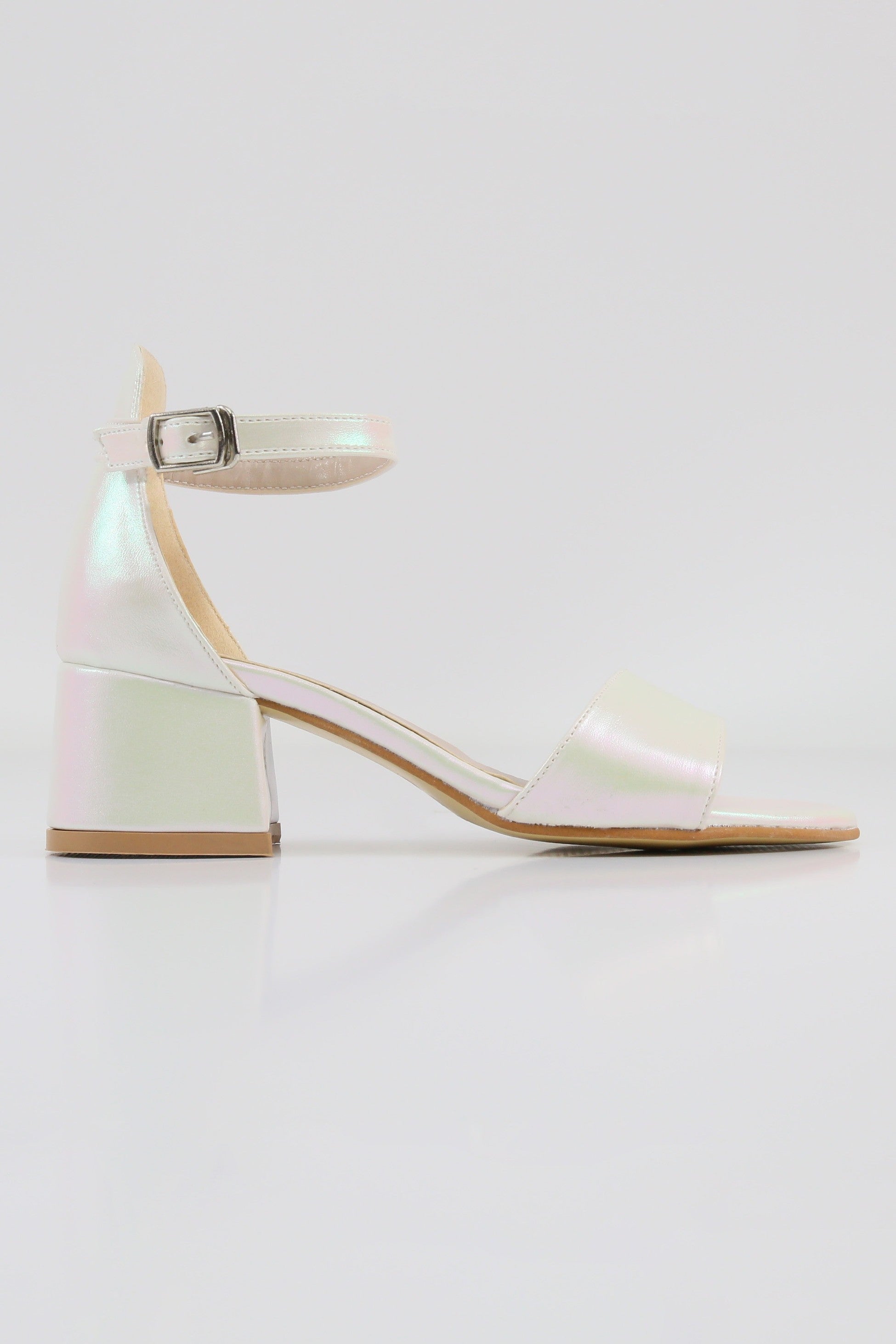 Girls Ankle-Strap Iridescent Block Heels Sandals - GRACE - Ivory