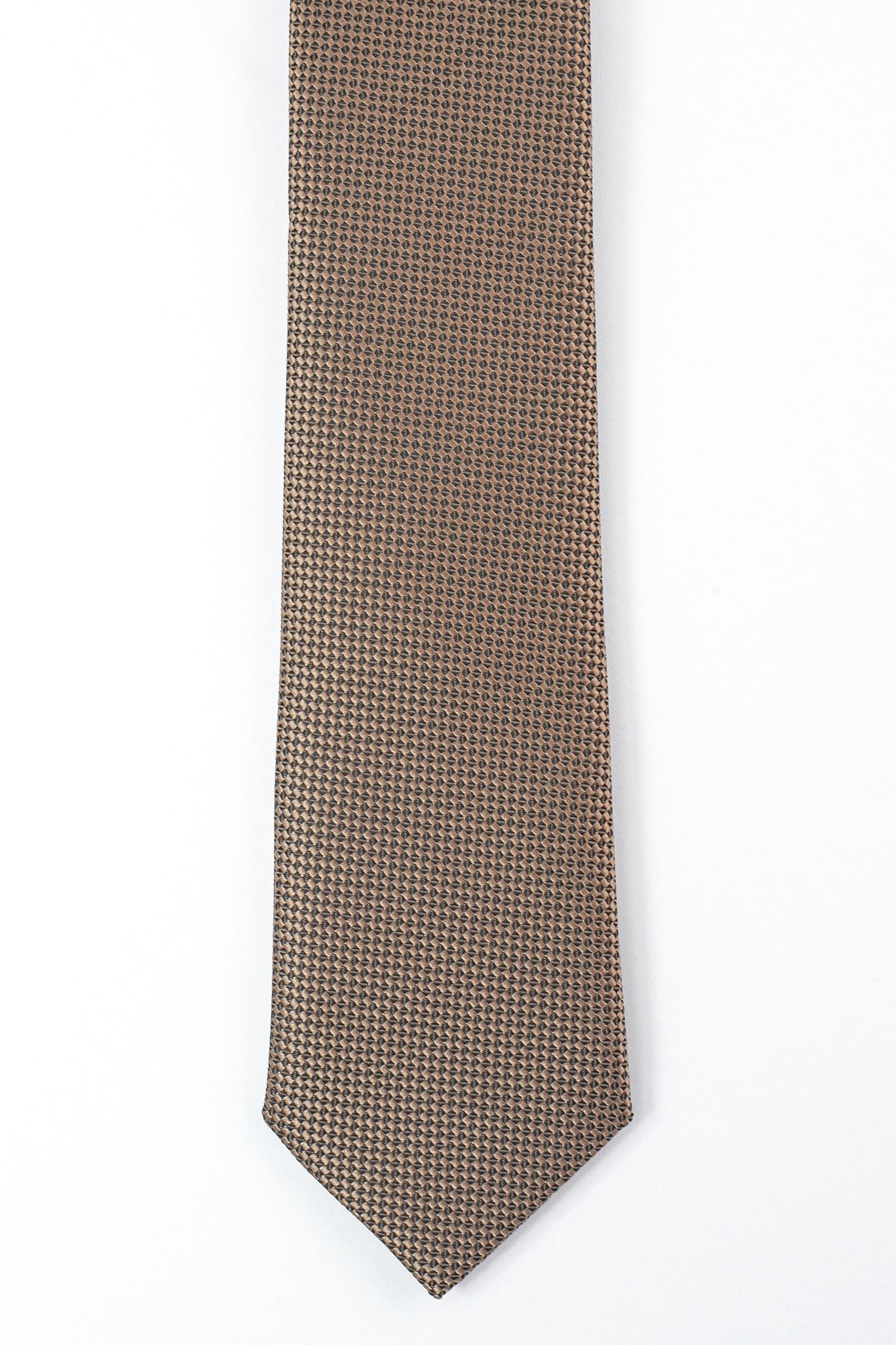 Boys’ Jacquard Tie & Hanky Set with Elastic Strap - Taupe Brown