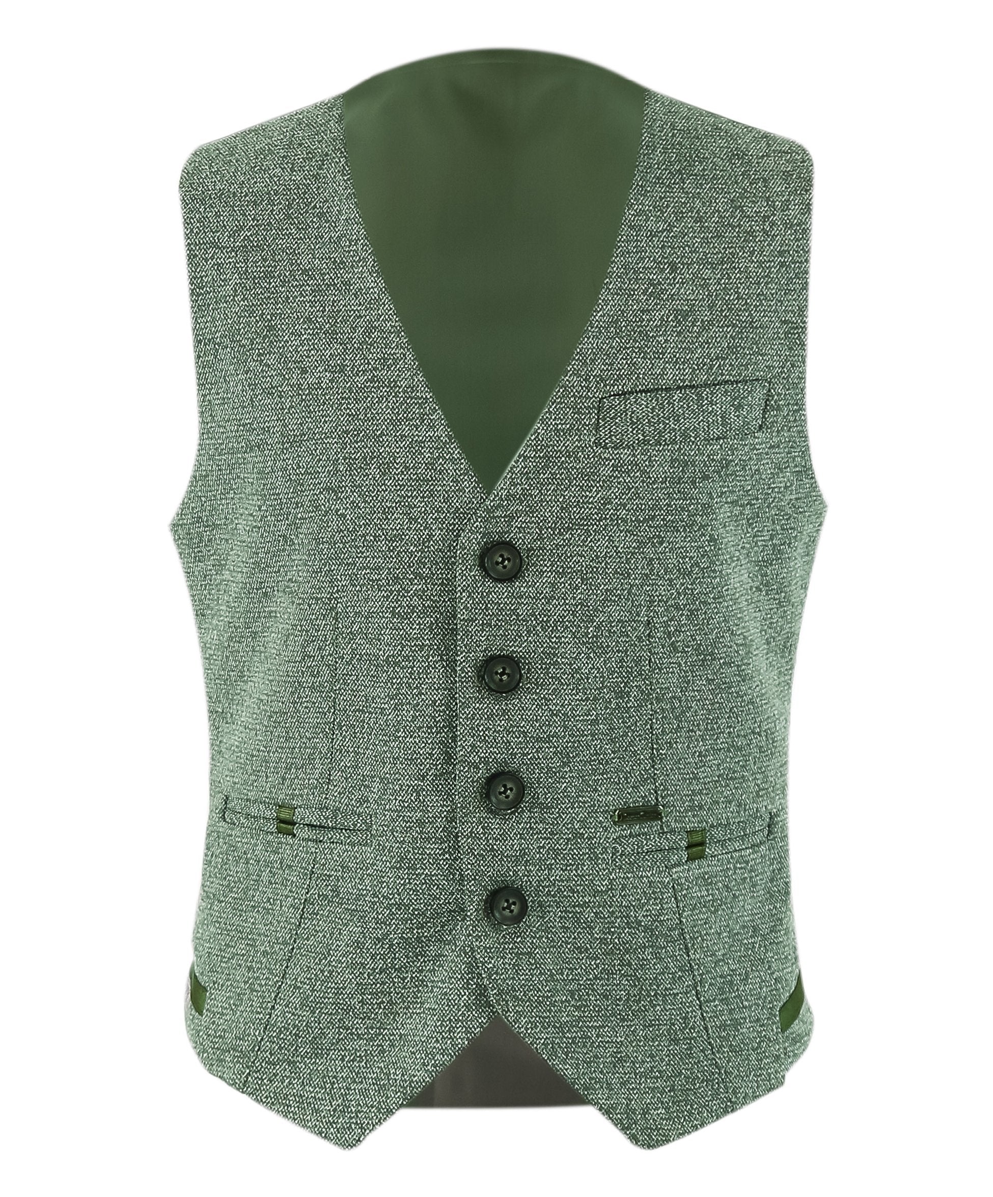 Boys Cotton Slim Fit Blazer and Waistcoat Set - Frank - Green