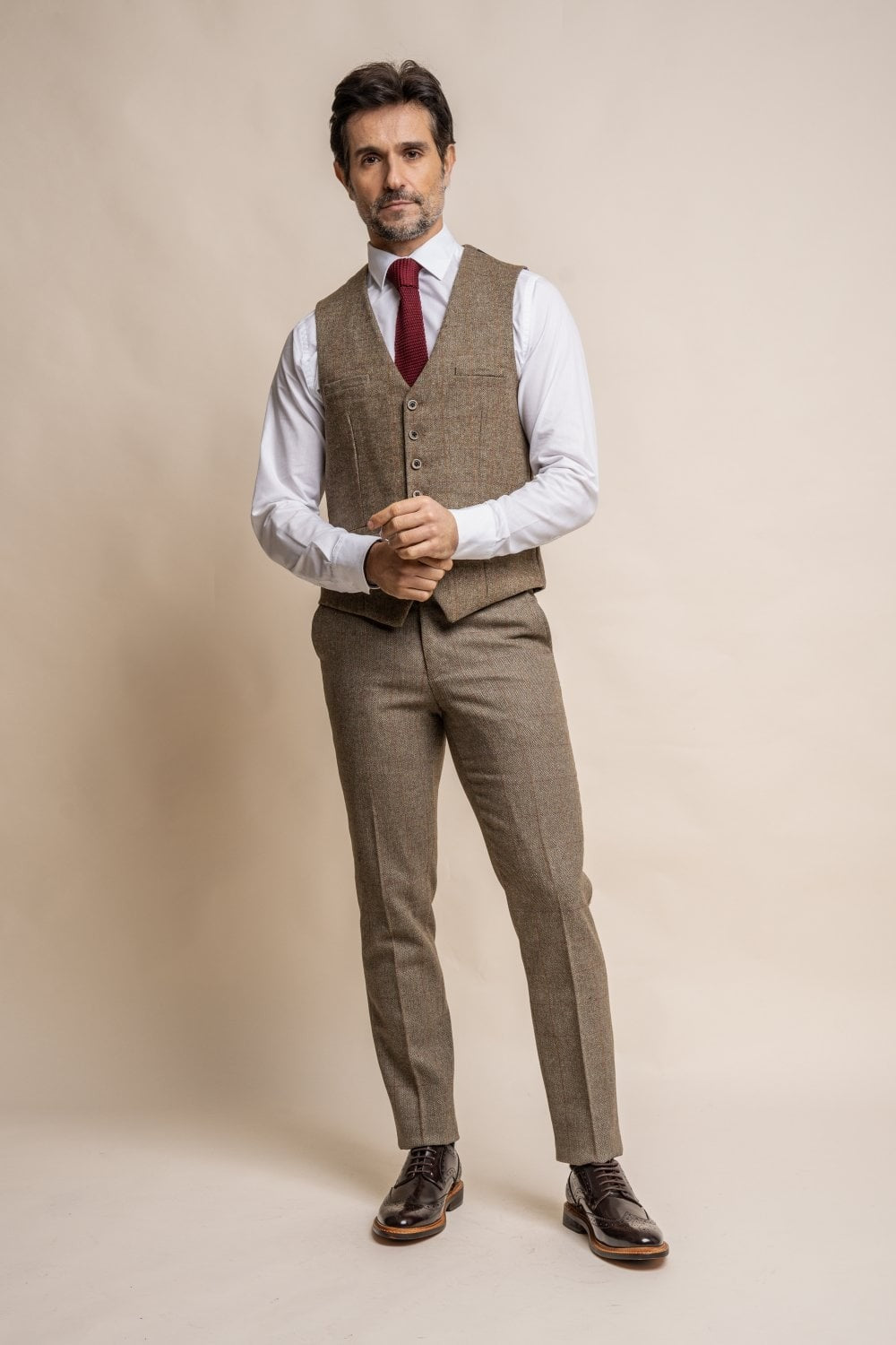 Men's Tweed Check Green Waistcoat - Gaston Sage - Sage Green