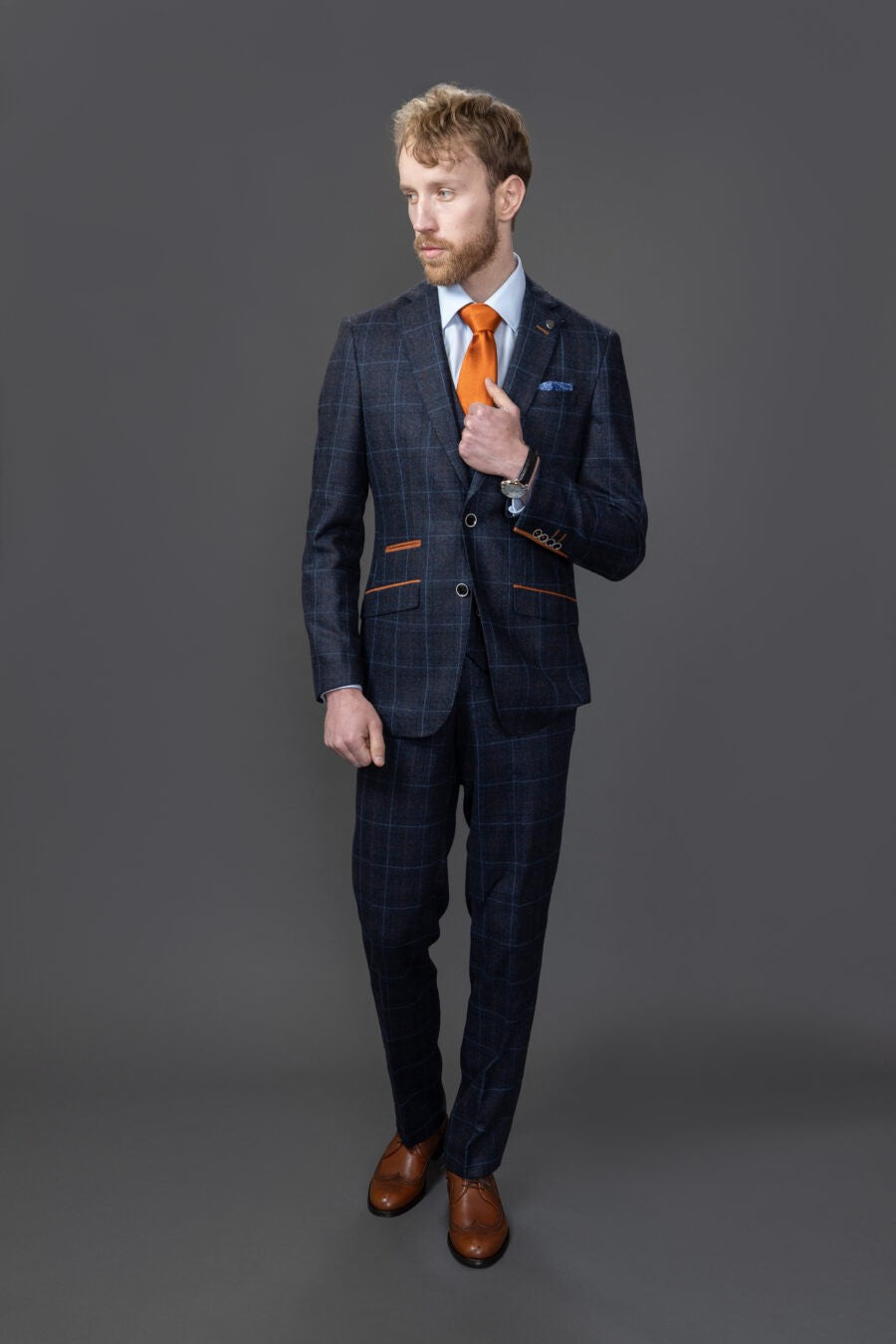 Men's Tailored Fit Retro Check Suit - ANTHONY NAVY - Navy Blue