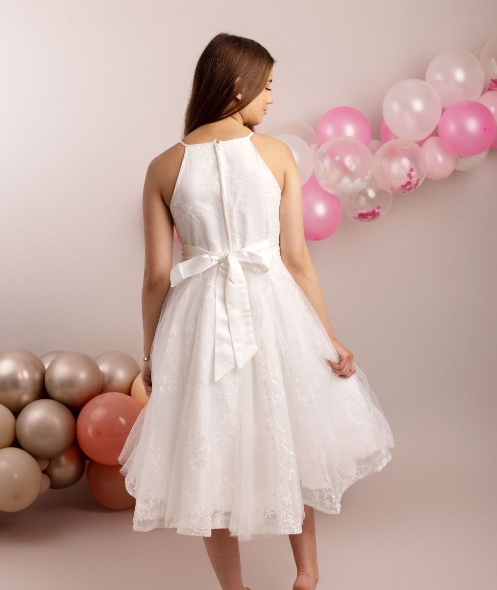 Girls' Ivory Halter Neckline Tulle Dress - GIA - Ivory