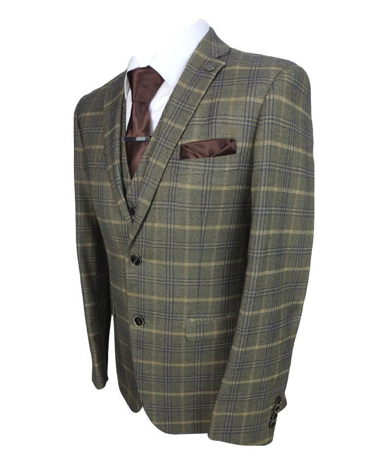 Men's Tailored Fit Retro Check Suit - KENNETH - Tan Brown