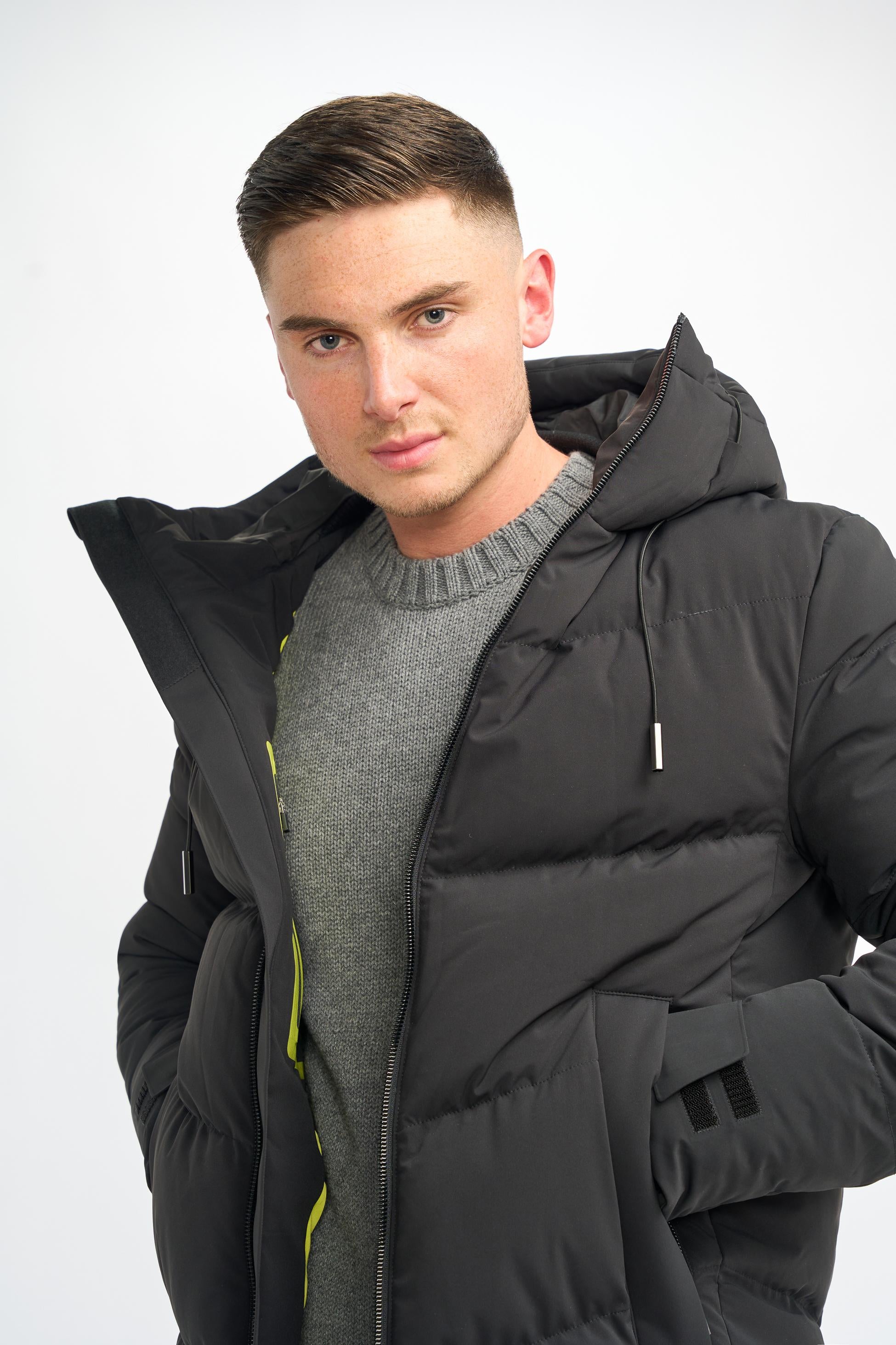 Men's Quilted Puffer Jacket Winter Coat - FABINI - Black