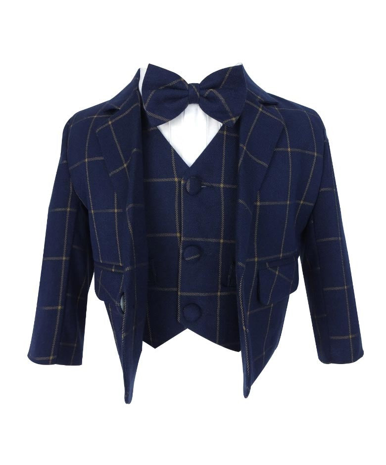 Baby Boys Vintage Windowpane Check Suit Set - Navy Blue