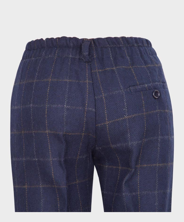 Boys Shelby Windowpane Check Navy Trousers - Navy Blue