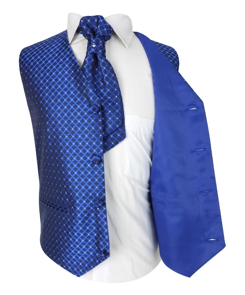 Baby & Boys 4 Piece Diamond Design Wedding Waistcoat Suit - Blue