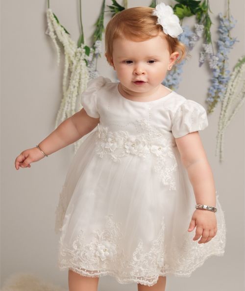 Baby Girls Balloon Sleeves Tulle Dress - RIYA - Ivory