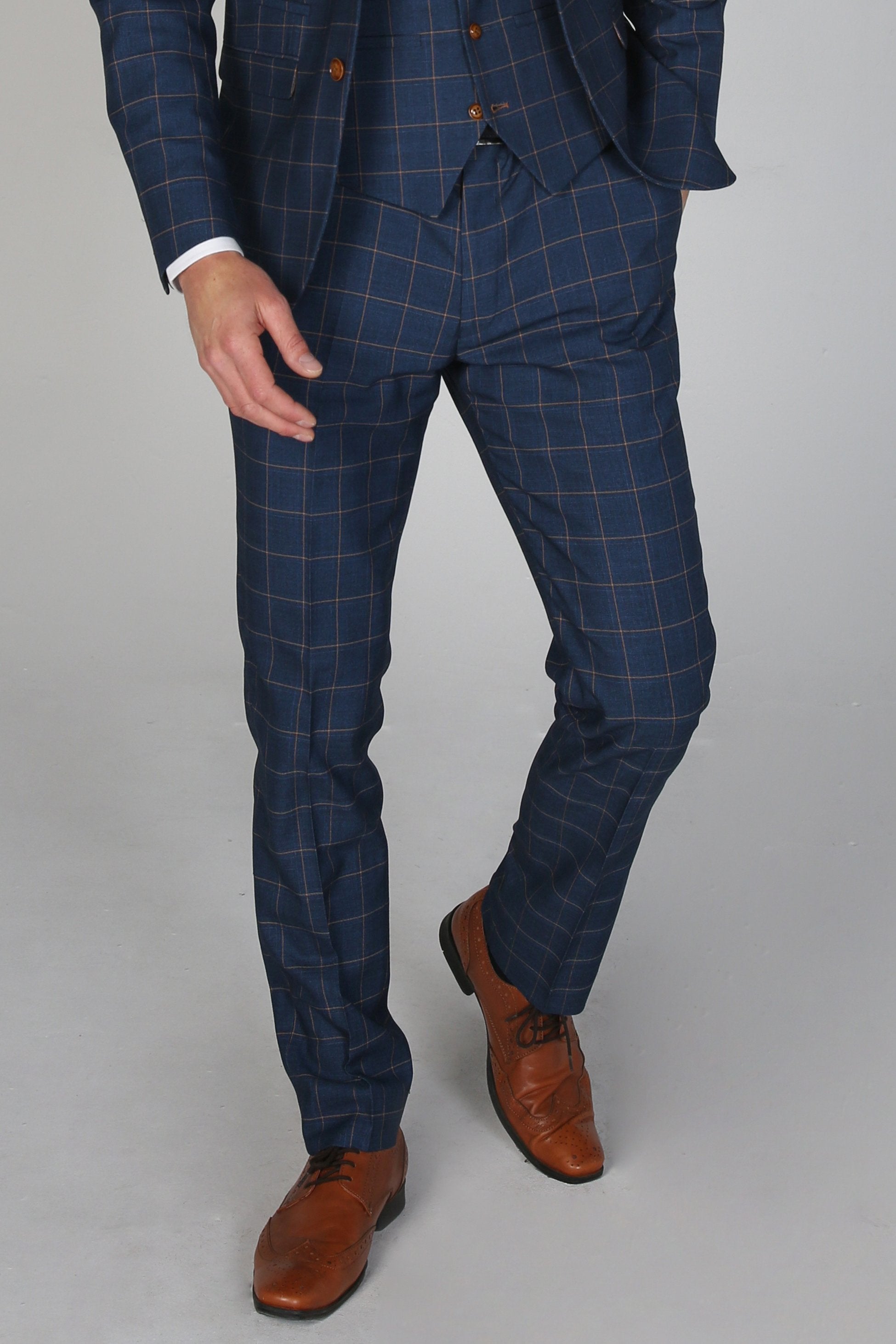 Men's Tailored Fit Windowpane Check Trousers - HAMLEYS - Navy Blue