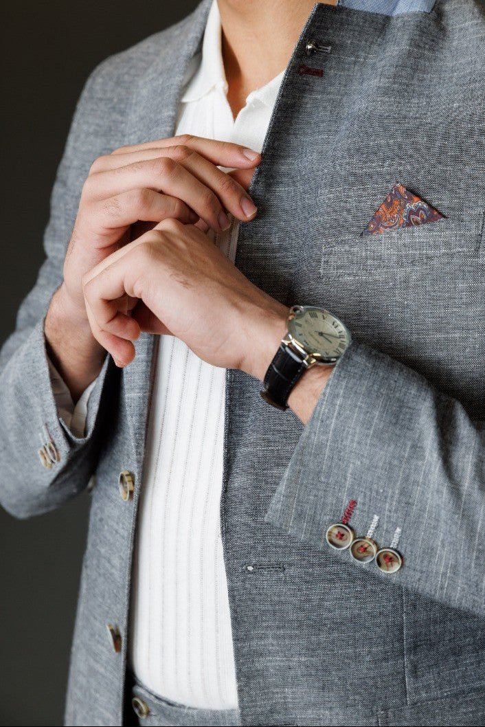 Men’s Rowan 2 Pieces Suit Textured Wedding Cotton Set - Grey