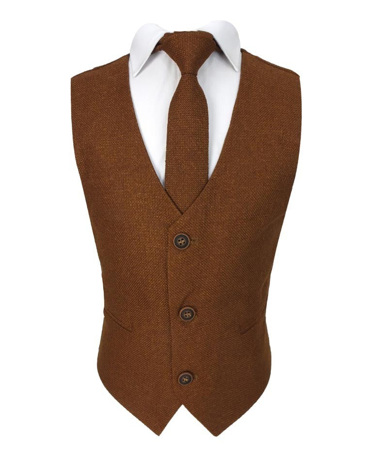 Men's & Boys Tweed Waistcoat Set - Cinnamon Brown