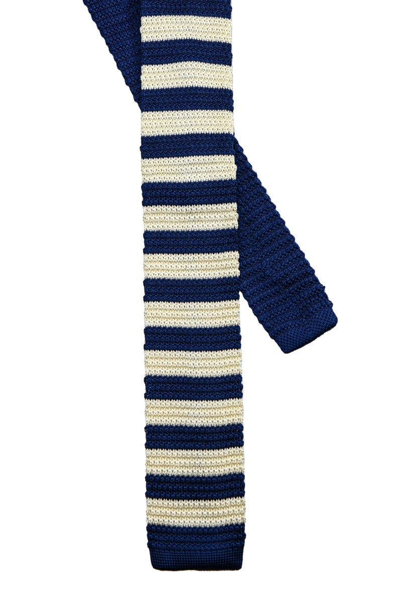 Men's Knitted Tie - Beige and Navy