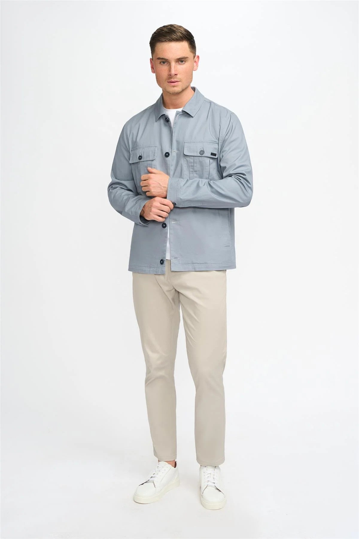 Men’s Regular Fit Cotton Overshirt - Acardi - Ice Blue