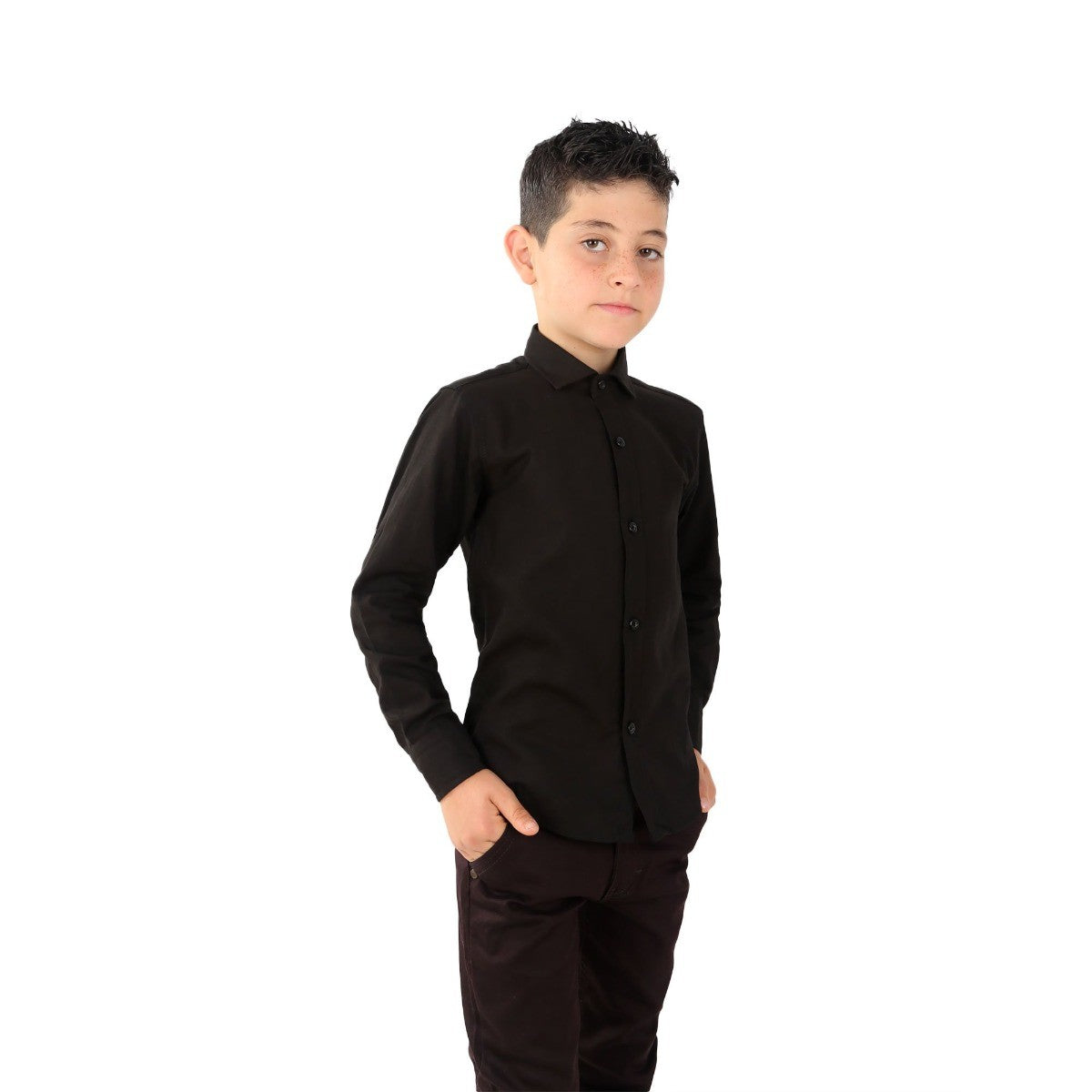 Boys Linen Roll Up Sleeve Shirt - Black