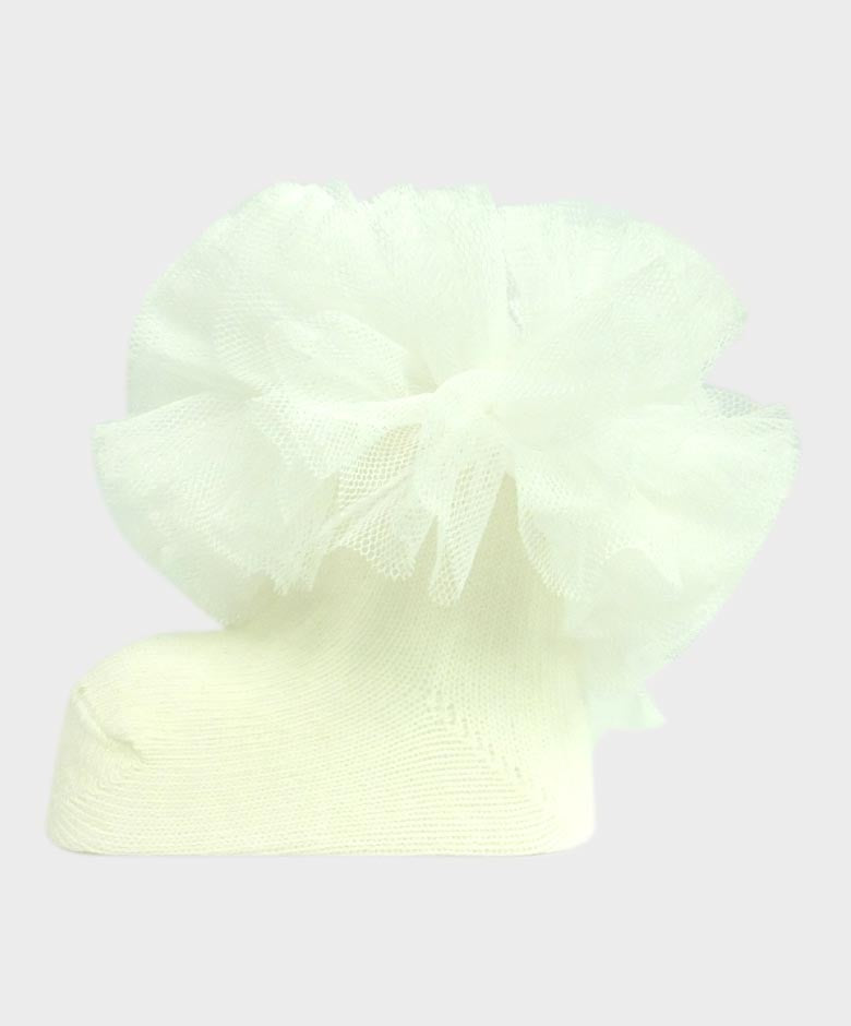 Baby Girls Ruffle Bow Frilly Ankle Socks - Ivory