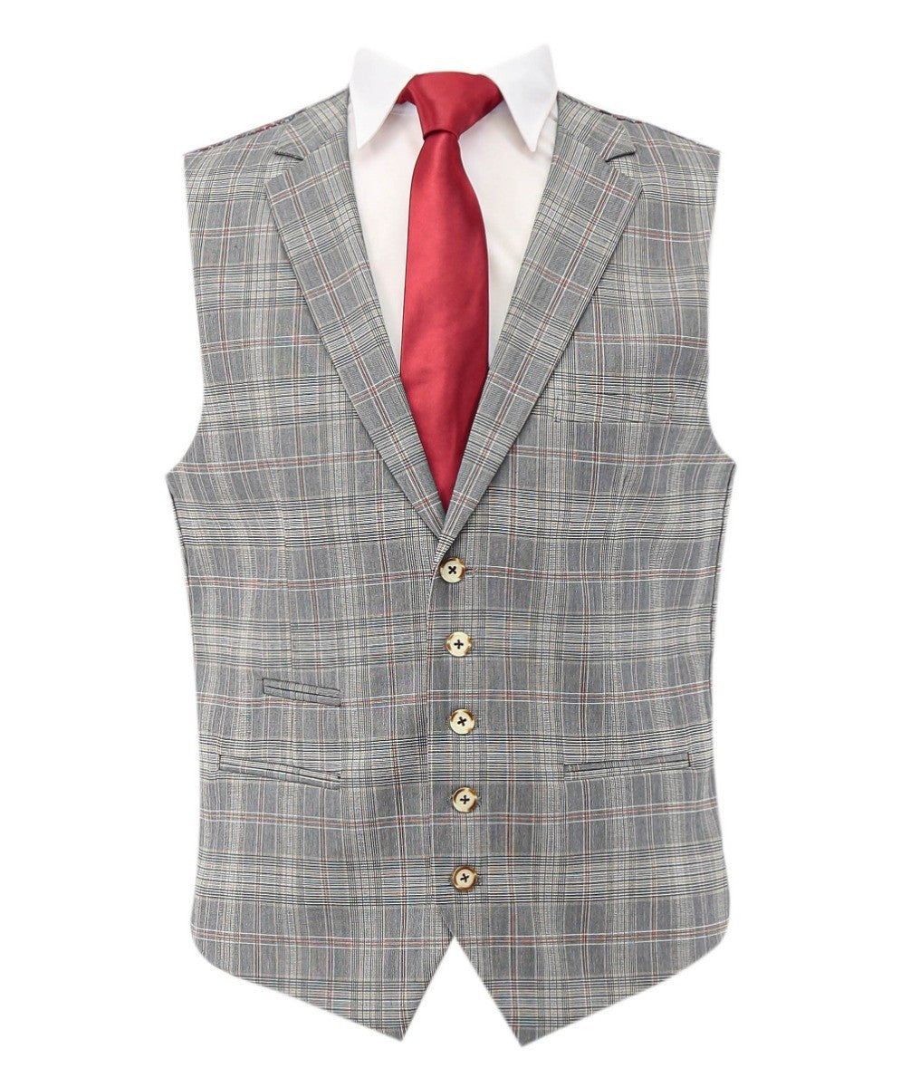 Men's Retro Check Slim Fit Waistcoat - JULIAN Grey - Light Grey