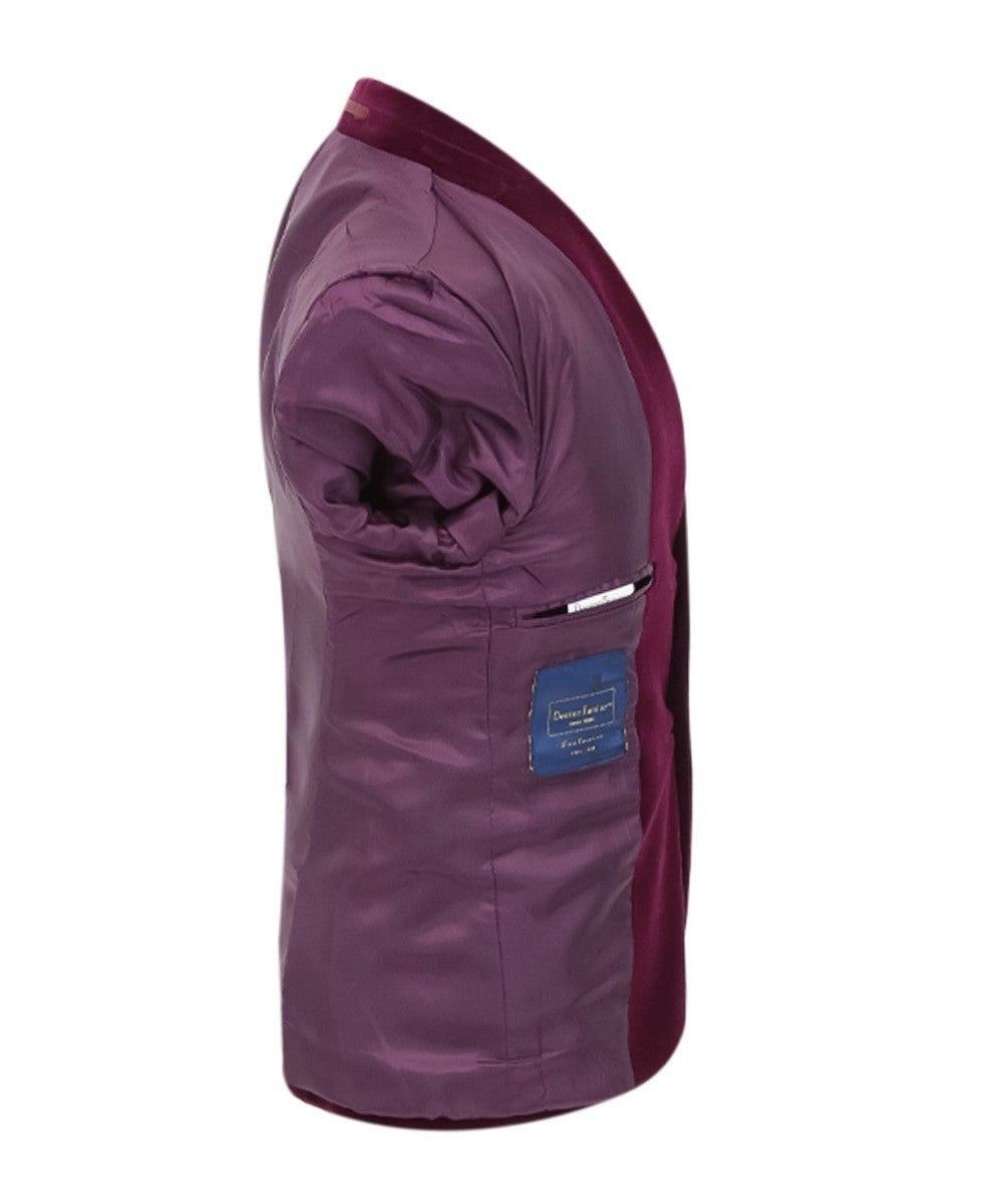 Boys Velvet Slim Fit Formal Blazer - Hackney - Purple