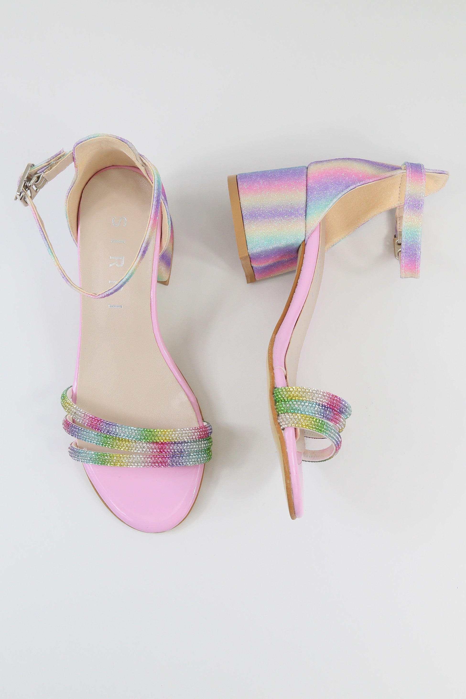 Girls' Textured Block-Heel Sandals with Rhinestone Straps - TWINKLE - Multicolour