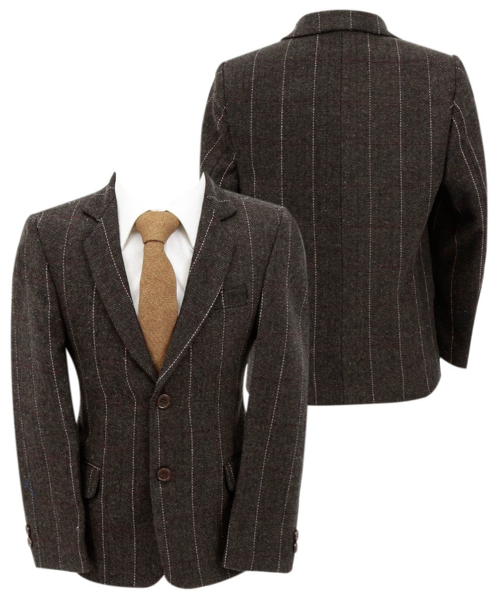 Baby Boys Tweed Herringbone Pinstripe Formal Blazer - Brown