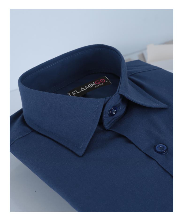 Boys Cotton Blend Formal Shirt - Navy Blue