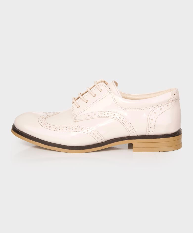 Boys Derby Brogue Lace Up Dress Shoes - Ivory