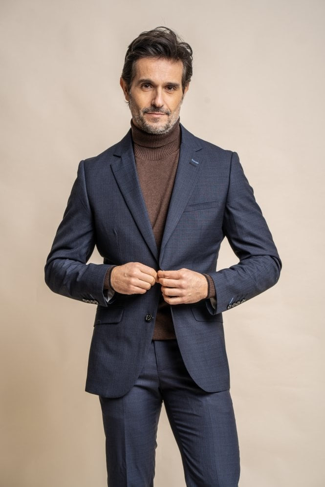 Men's Slim Fit Navy Suit Jacket - SEEBA - Navy Blue