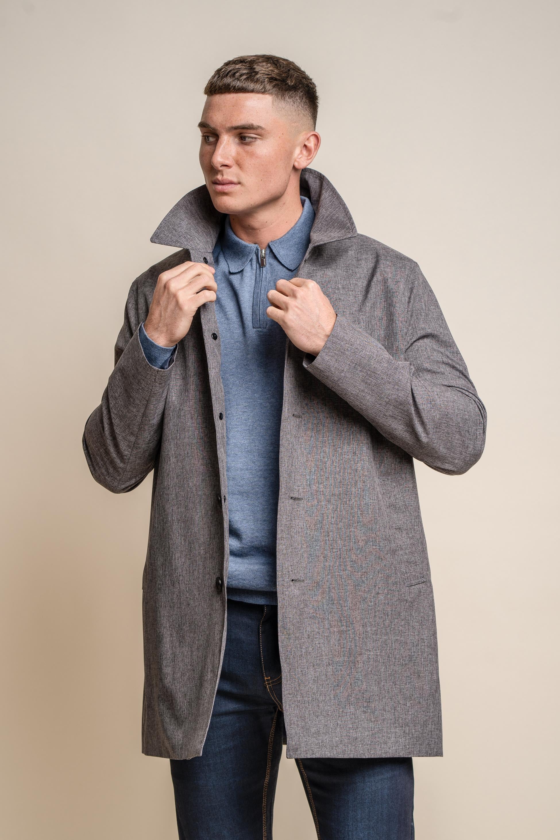 Men's Midi Length Geke Coat with Removable Zipper - BRANDO - Grey