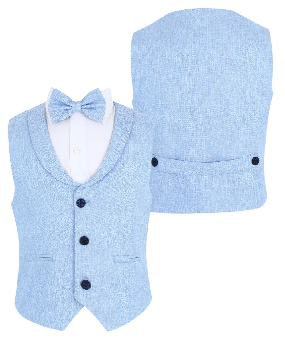 Boys Linen Waistcoat Suit Set - Light Blue