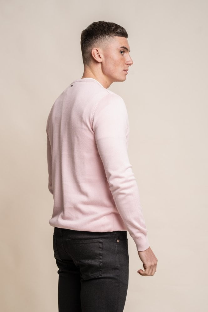 Men's Cotton Slim Fit Crewneck Jumper - Pink