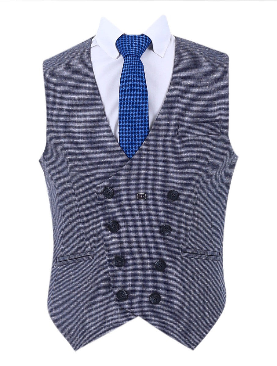 Boys Retro Check Slim Fit Formal Suit - Grey