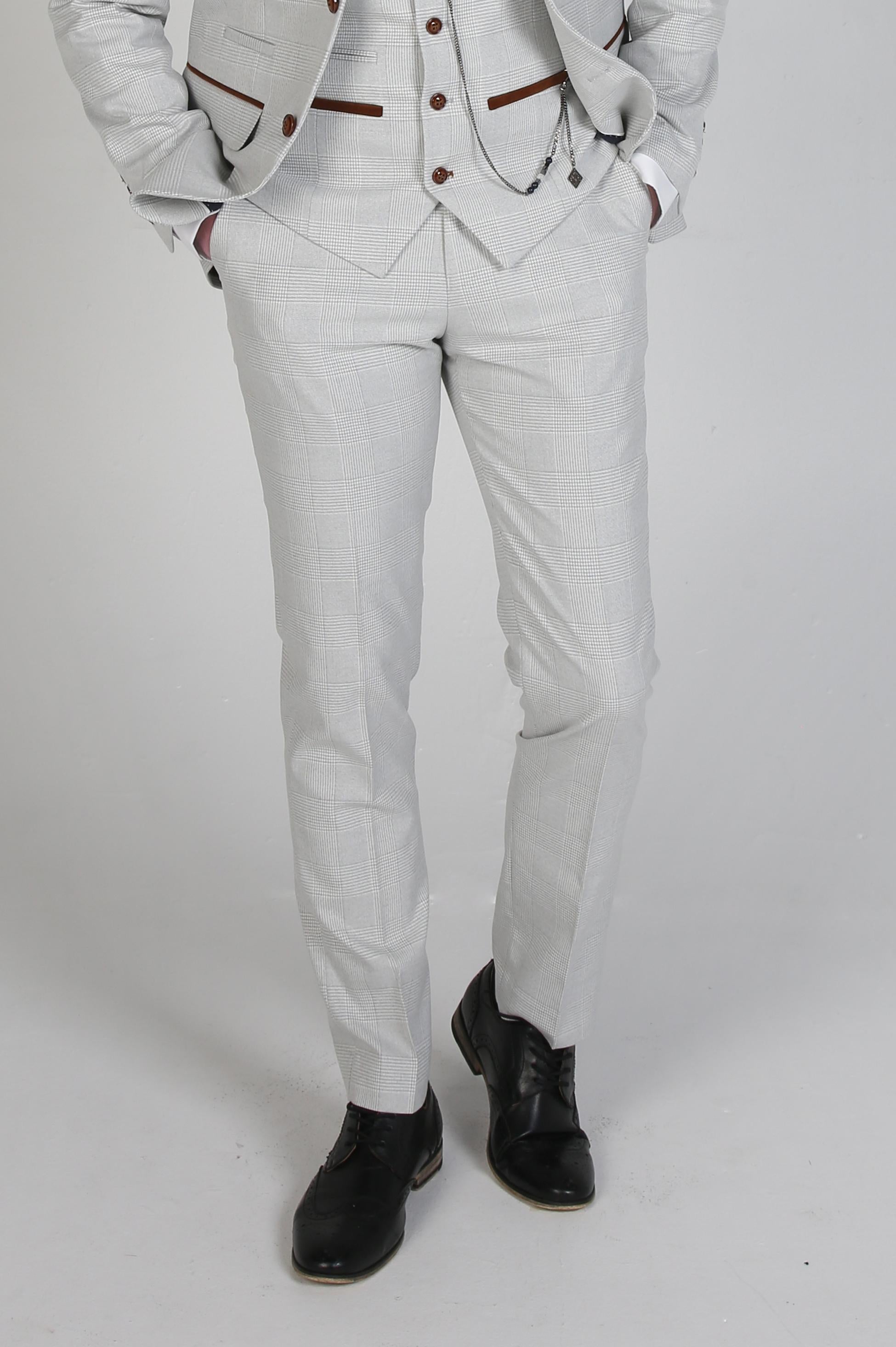 Mens Check Tailored Fit Formal Trousers - Mark Stone - Stone Beige