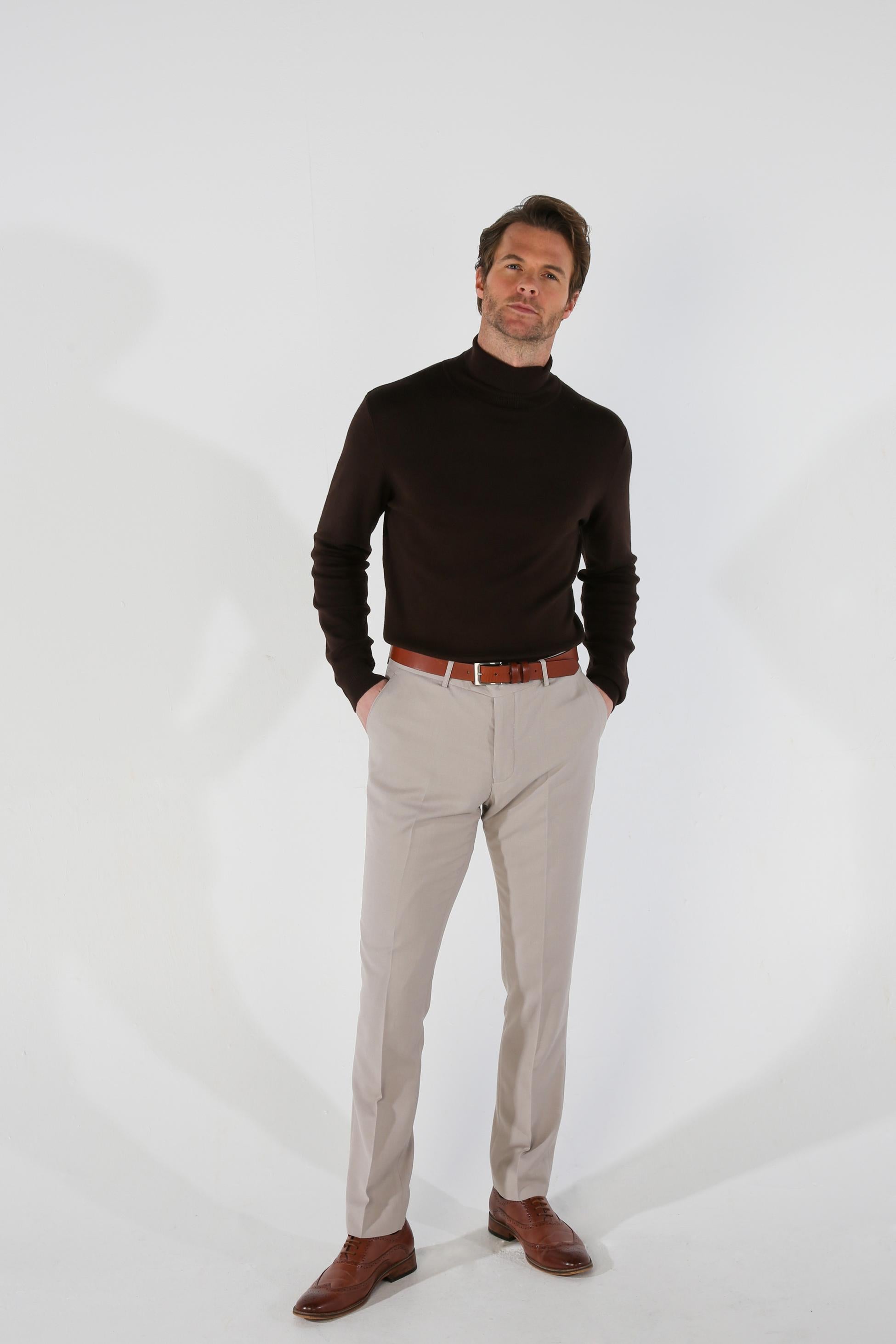 Men's Tailored Fit Trousers - MAYFAIR - Stone