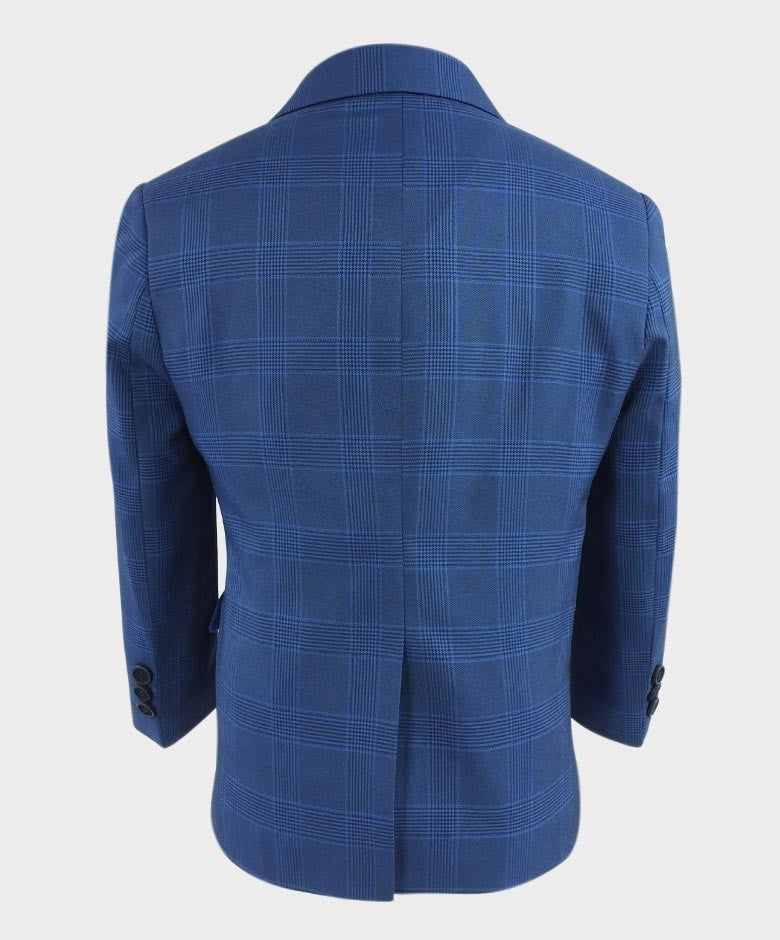 Boys Windowpane Check Tweed Tailored Fit Suit - Blue